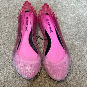 Wet Seal Pink Ombre Glitter Studded Jelly Flats Size 6